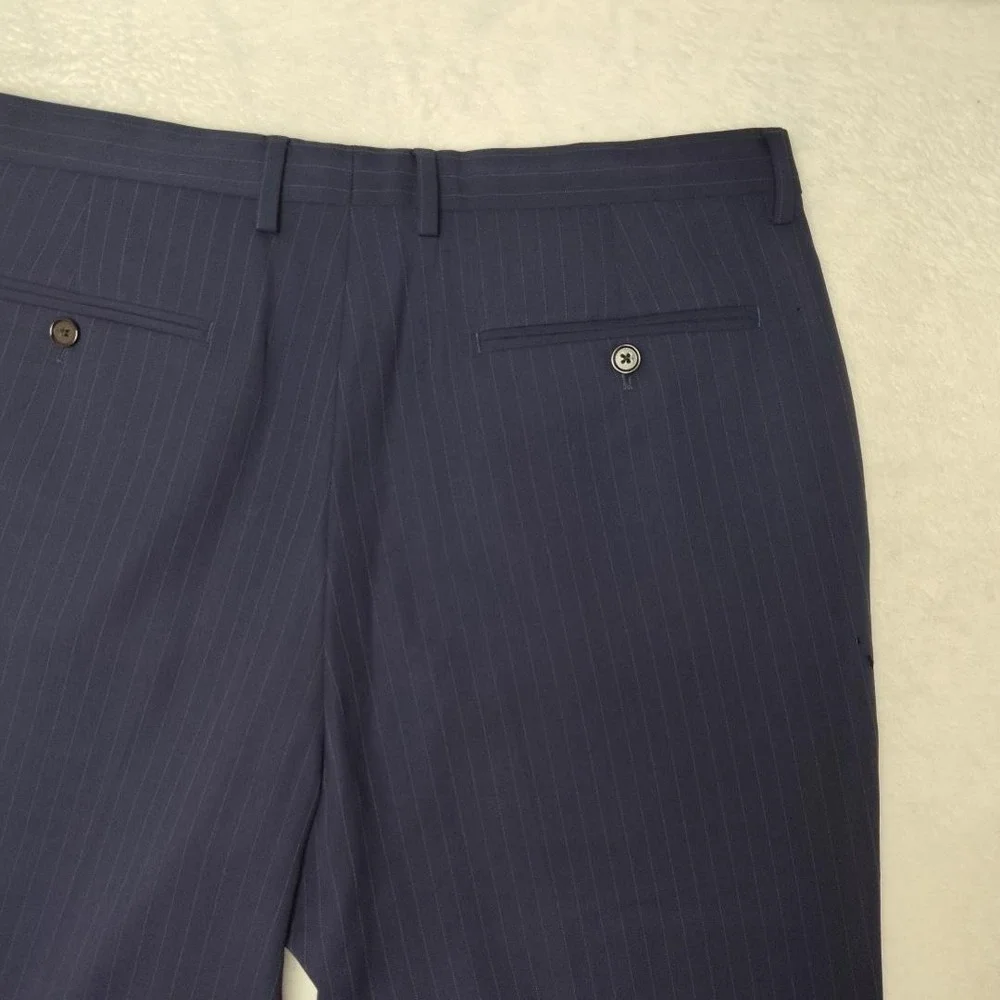 Banana Republic Pants Men 34x32 Blue Striped Marzotto 130s Wool Dress Slack HOLE